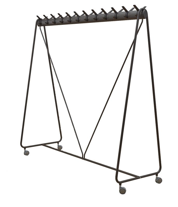 Ellipse Garderobe auf Rollen mit 24 Haken aus Metall, ideal für Büro und Empfangsbereich.